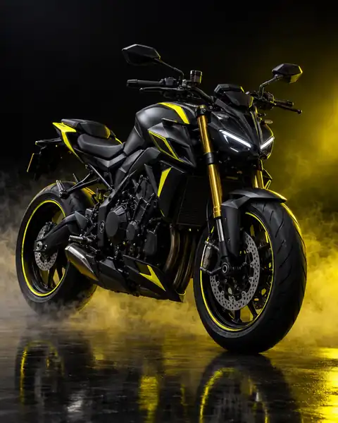 Moto deportiva naked negra y amarilla